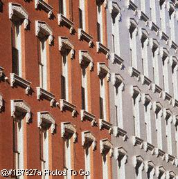 Narrow windows of building facade